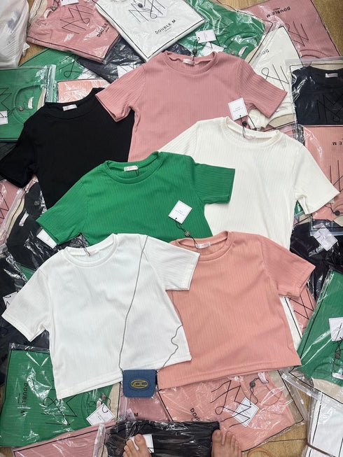 Solid Colour  Round Neck Crop Tops